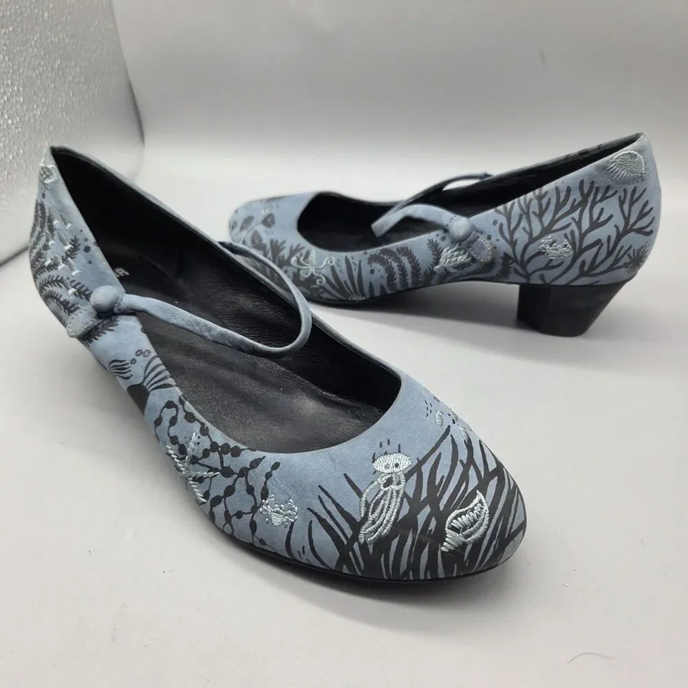 CAMPER TWS Twins Shoes Mary Jane Blue Nubuck Sealife Creatures Womens EU 40 US 9